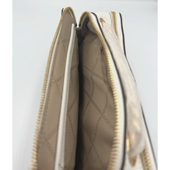Michael Kors Sylvia Large Double Zip Crossbody Optic White Leather New With Tags - Picture 10 of 11